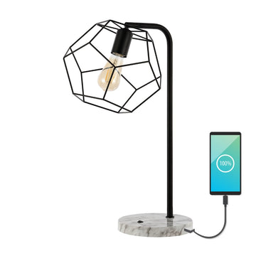 Penta 23.5" Industrial Farmhouse Head-Adjustable Iron LED Task Lamp with USB Charging Port - JONATHAN Y